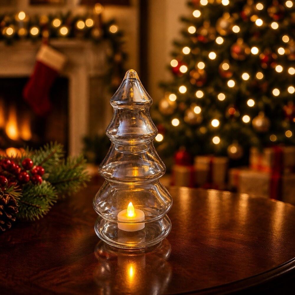 Glass Christmas Tree Jar Candy Dish W/ Lid Anchor Hocking Vintage 9” Tall